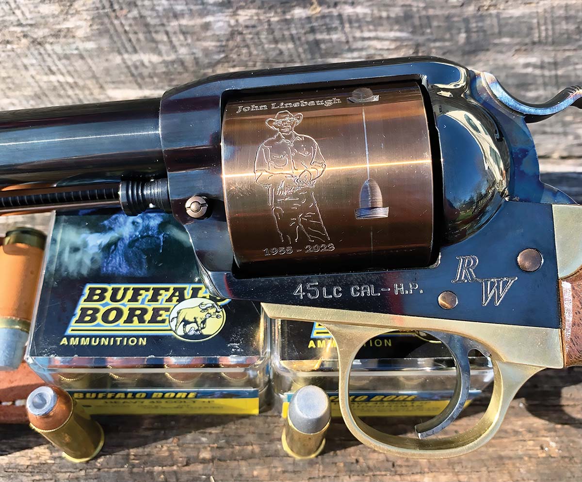 The roll-marked cylinder with a John Linebaugh outline and a properly marked cylinder frame.